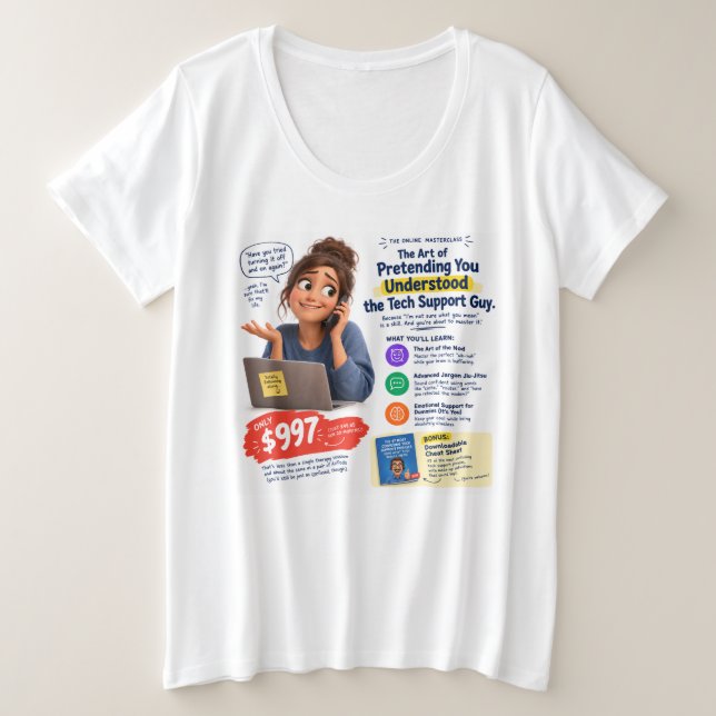 Funny Tech Support Masterclass Humor Gift Plus Size T-Shirt (Design Front)