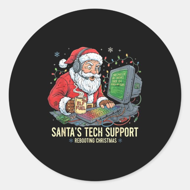 Funny Tech Support Rebooting s Computer Santa Sant Classic Round Sticker (Front)