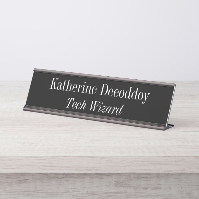 Funny Tech Wizard Black Desk Name Plate (Front)