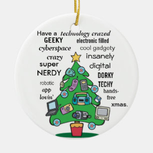 funny technology digital geeky christmas ceramic ornament
