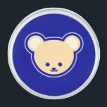Funny Teddy Bear Cartoon beige on blue Silver Finish Lapel Pin<br><div class="desc">Pin up this cute Small Round Lapel Pin with a cute Teddy Bear on a blue background. A cute teddy bear not only for children but also adults. It looks great on apparel or ornaments. Minimalist vector graphic style. This is a very clean cartoon style head of a teddy bear....</div>