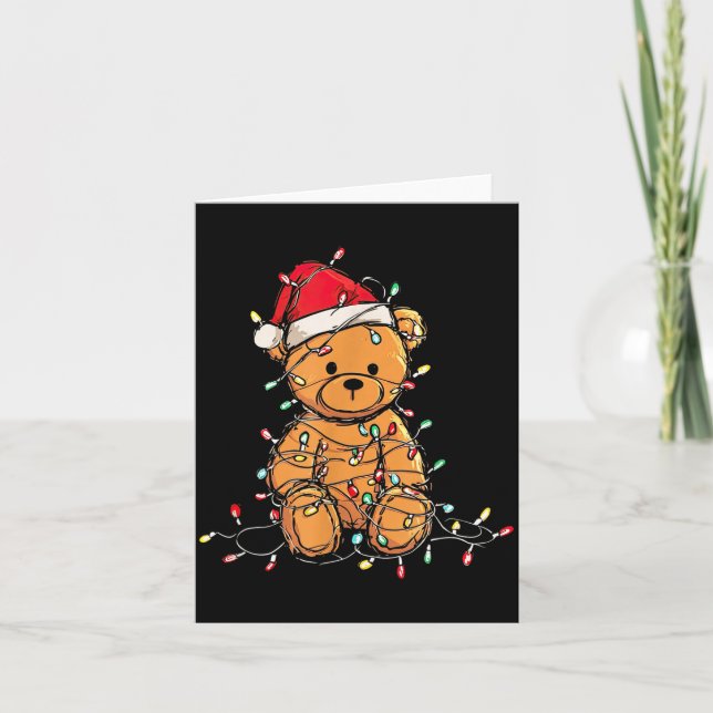 Funny Teddy Bear Christmas Graphics Lights Lover  Card (Front)