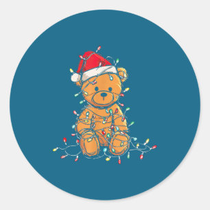 Funny Teddy Bear Christmas Graphics Lights Lover  Classic Round Sticker