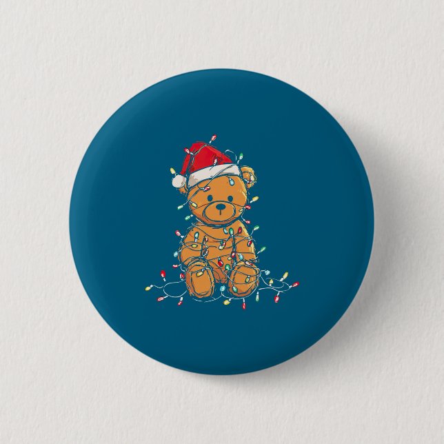 Funny Teddy Bear Christmas Graphics Lights Lover L Button (Front)