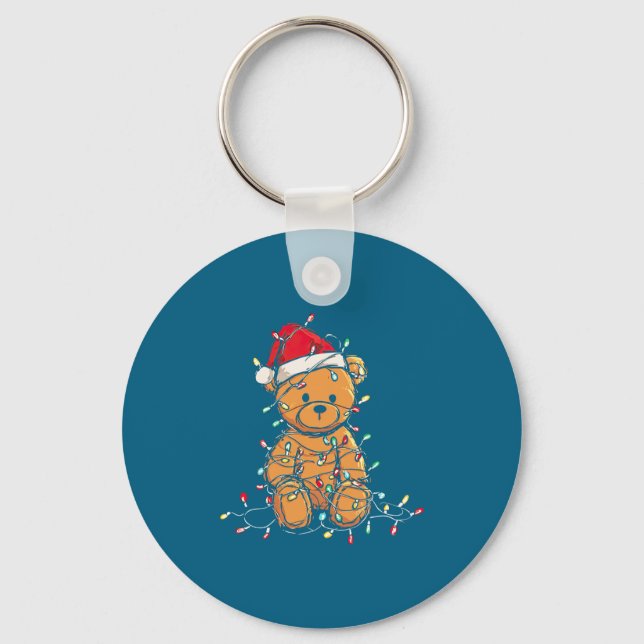Funny Teddy Bear Christmas Graphics Lights Lover L Keychain (Front)