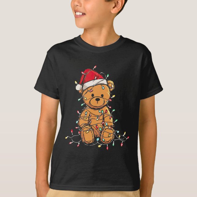 Funny Teddy Bear Christmas Graphics Lights Lover L T-Shirt (Front)