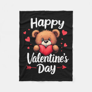 Funny Teddy Bear Holding Heart For Valentines Day Fleece Blanket