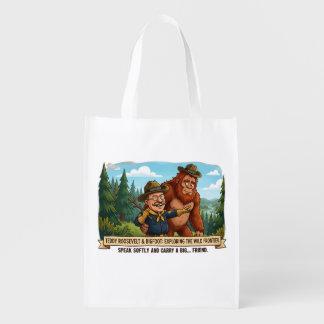 Funny Teddy Roosevelt and Bigfoot Caricature - Nat Grocery Bag