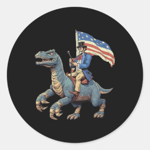 Funny Tee Abe Lincoln Riding A Dinosaur T-rex 4th  Classic Round Sticker