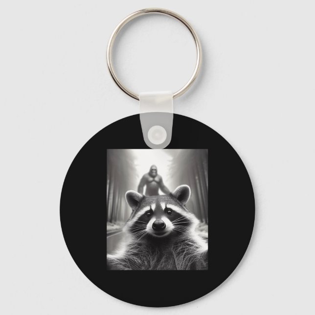 Funny Tee Ed Raccoon Selfie Bigfoot Gift Mens Wome Keychain (Front)
