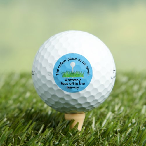 Funny Teeing Off Blue Green and White Golf Balls