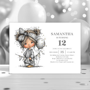 Funny Teen Girl 10th Birthday Black Gold Party Invitation