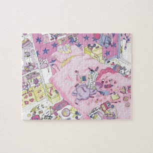 Funny Teenager Girls Messy Bedroom Cute Pink Art Jigsaw Puzzle