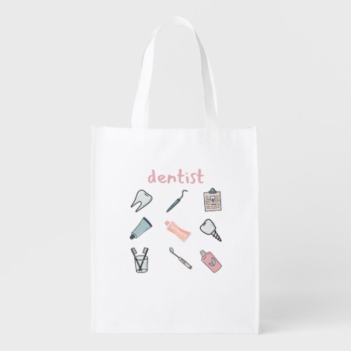 Funny teeth _ Cute tooth art _ Dentist Grocery Bag