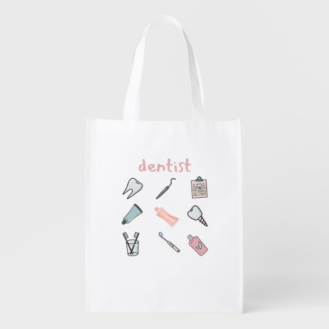 Funny teeth - Cute tooth art - Dentist Grocery Bag (Front)