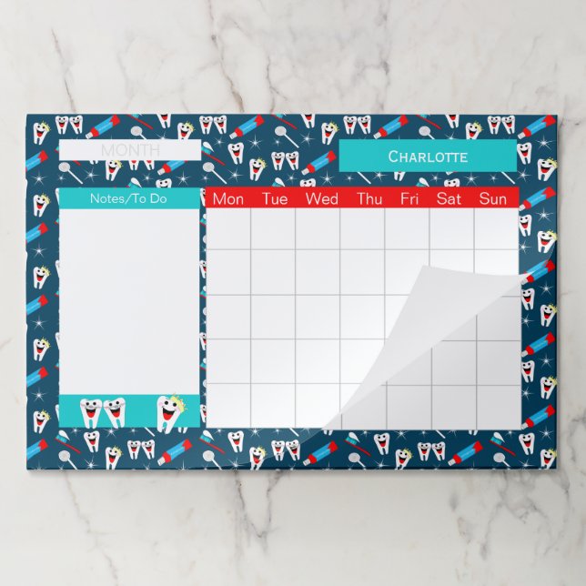 Funny Teeth Dentist Personalized Monthly Calendar Paper Pad (Folded)