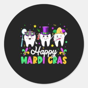 Funny Teeth Happy Mardi Gras Dental Squad Dentist Classic Round Sticker