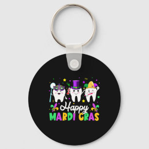 Funny Teeth Happy Mardi Gras Dental Squad Dentist  Keychain