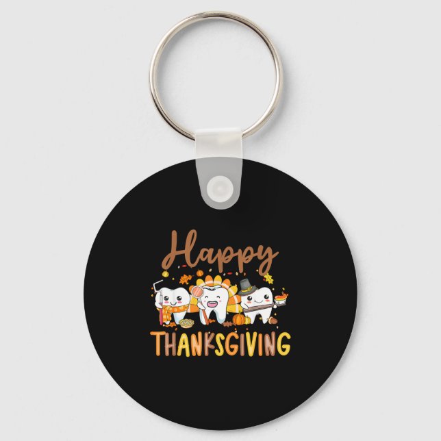 Funny Teeth Thanksgiving Dentist Turkey Dental Squ Keychain (Front)