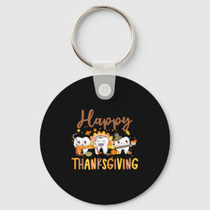 Funny Teeth Thanksgiving Dentist Turkey Dental Squ Keychain