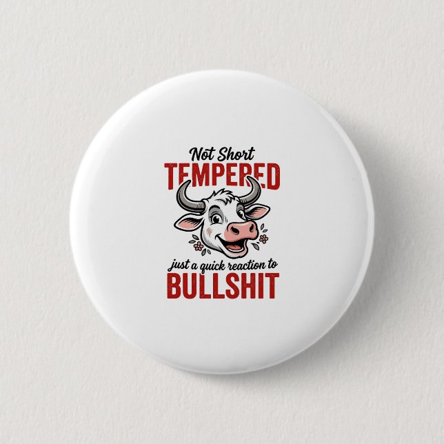 Funny Tempered Cow Vintage Button (Front)