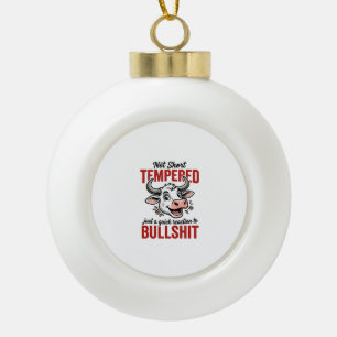 Funny Tempered Cow Vintage Ceramic Ball Christmas Ornament