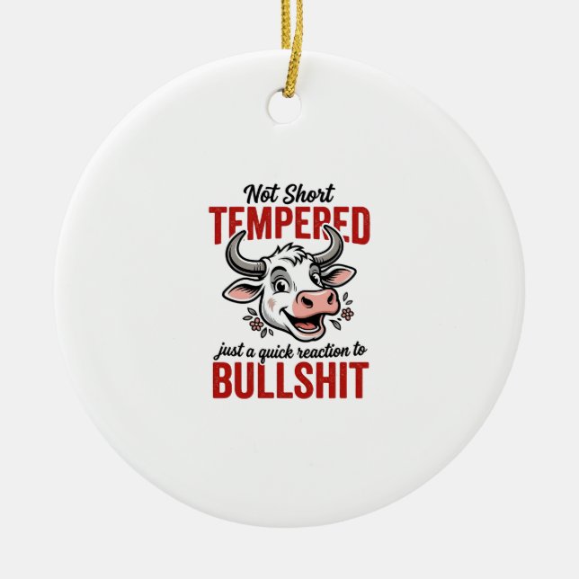 Funny Tempered Cow Vintage Ceramic Ornament (Front)