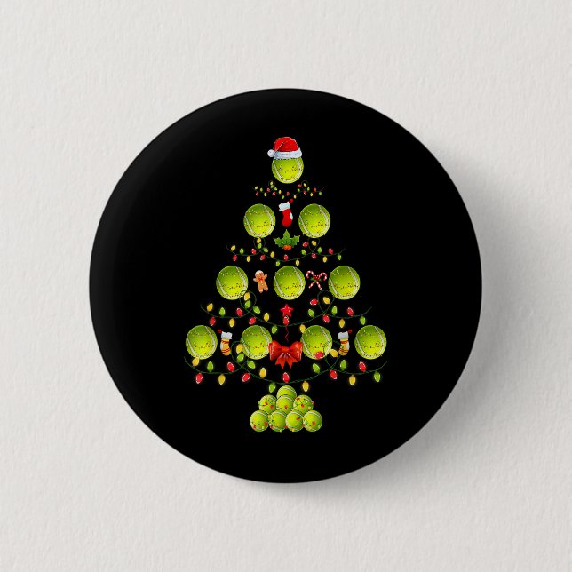 Funny Tennis Ball Xmas Tree Decorations Merry Chri Button (Front)
