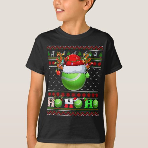 Funny Tennis Ball Xmas Tree Lights Ugly Christmas  T_Shirt