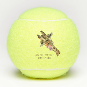 Funny Tennis Balls Playful Giraffe - Custom Text