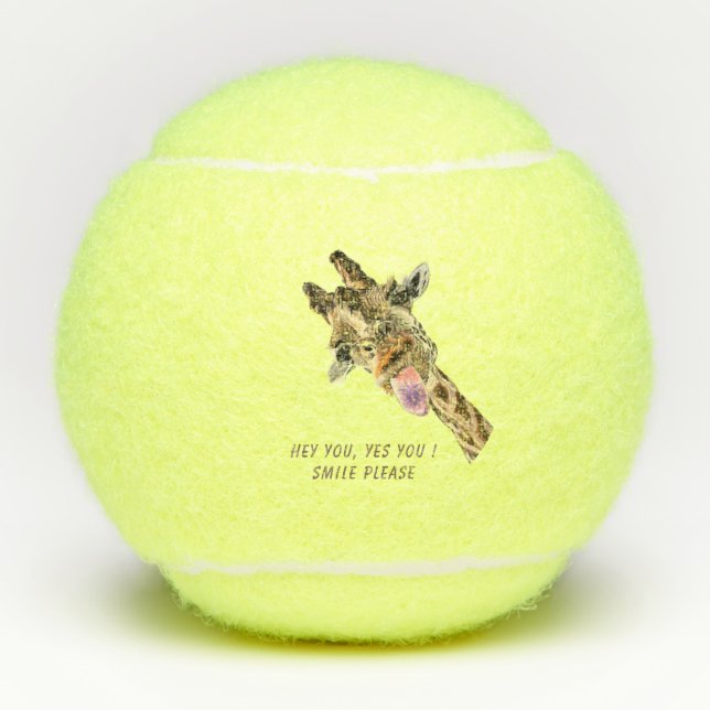 Funny Tennis Balls Playful Giraffe - Custom Text (Front)