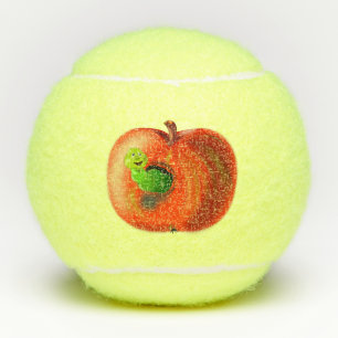 Funny Tennis Balls with Happy Worm In Apple
