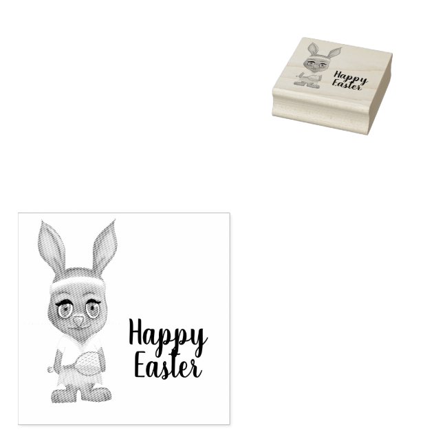 Funny Tennis Bunny Easter Custom Happy Easter Rubber Stamp (Stamped)