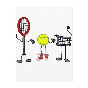 Funny Tennis Characters Cartoon Art Postcard