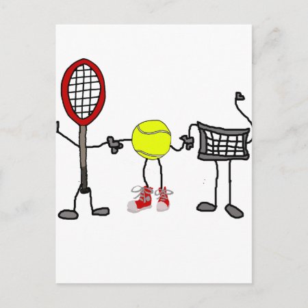 Funny Tennis Characters Cartoon Art Postcard