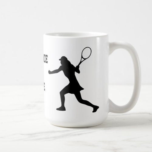 Funny tennis mug with female player silhouette