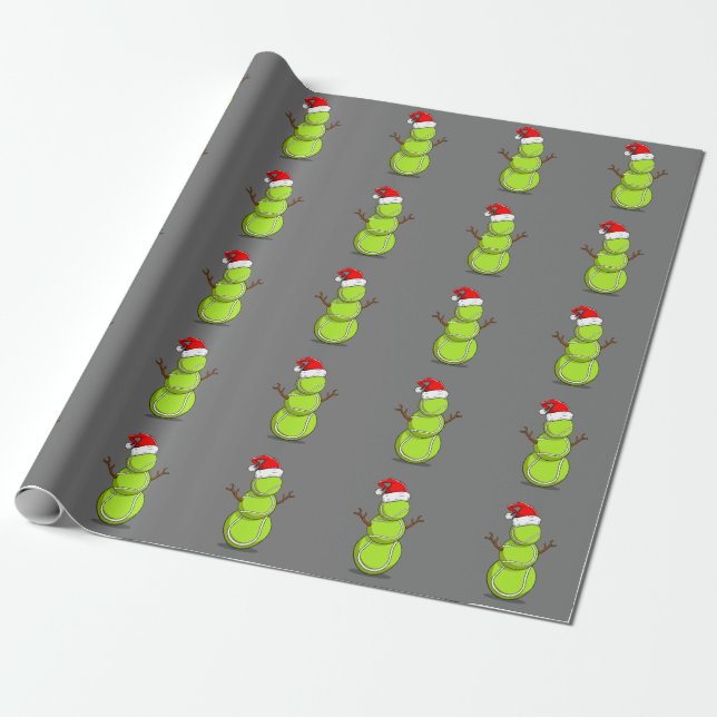 Funny Tennis Player Snowman Christmas Gift Wrapping Paper (Unrolled)