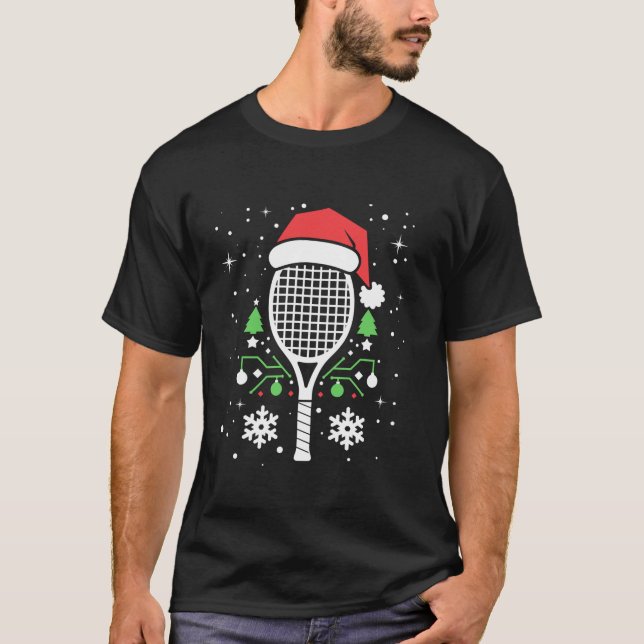 Funny Tennis Player Xmas Lights Tennis Christmas T-Shirt (Front)
