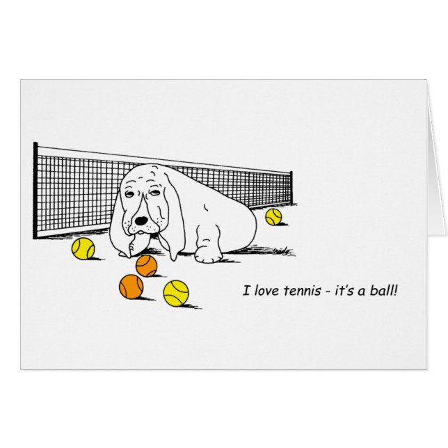 Funny Tennis Playing Basset Hound Greeting Card (Front Horizontal)