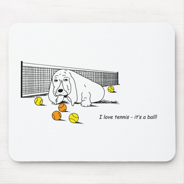 Funny Tennis Playing Basset Hound Mouse Pad (Front)