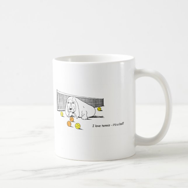 Funny Tennis Playing Basset Hound Mug (Right)