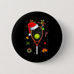 Funny Tennis Racket Reindeer Santa Hat Christmas L Button