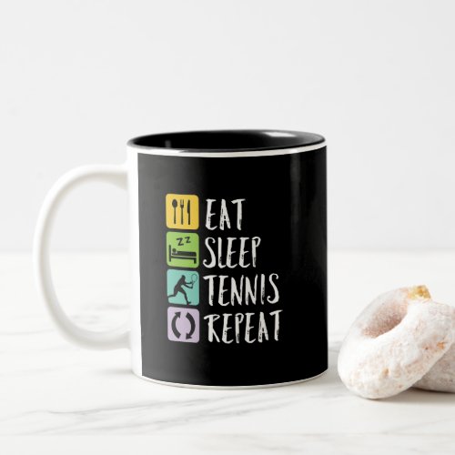 Funny Tennis Sports Eat Sleep Tennis Repeat Two_Tone Coffee Mug