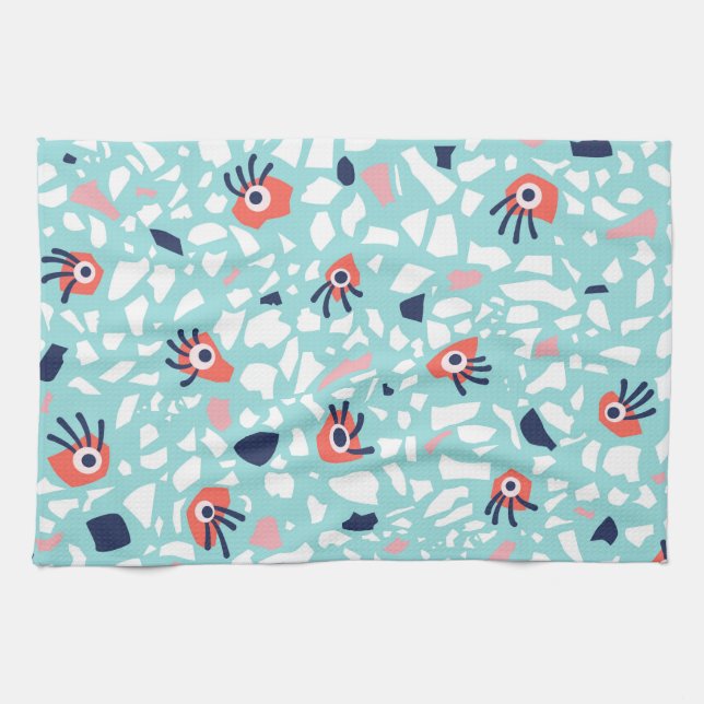Funny Terrazzo Pattern Kids Kitchen Towel (Horizontal)