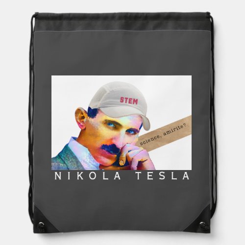 Funny Tesla Portrait   Drawstring Bag