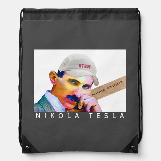 Funny Tesla Portrait   Drawstring Bag (Front)