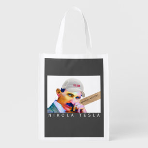 Funny Tesla Portrait  Grocery Bag