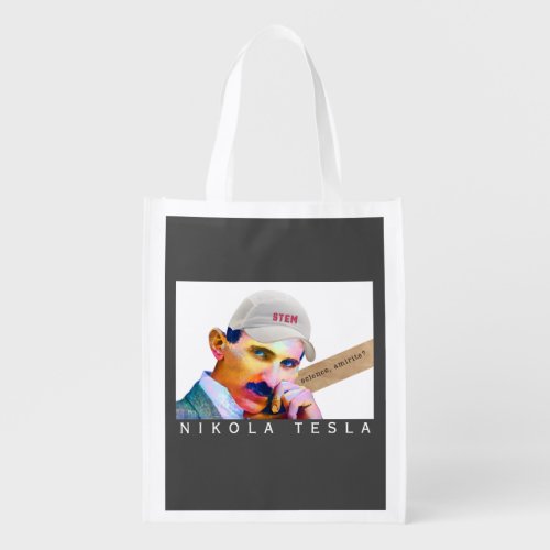 Funny Tesla Portrait  Grocery Bag