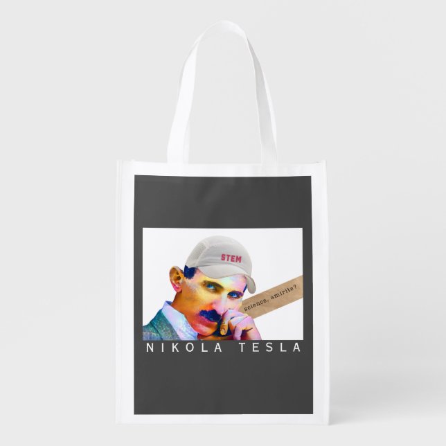Funny Tesla Portrait  Grocery Bag (Front)