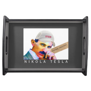 Funny Tesla Portrait Serving Tray